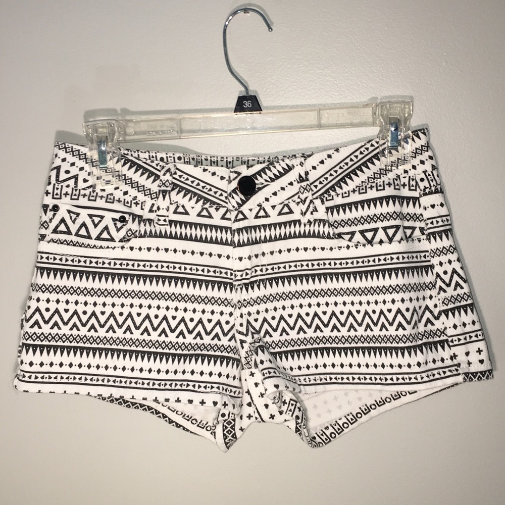 YMI Riley White & Black Tribal Print Denim Shorts